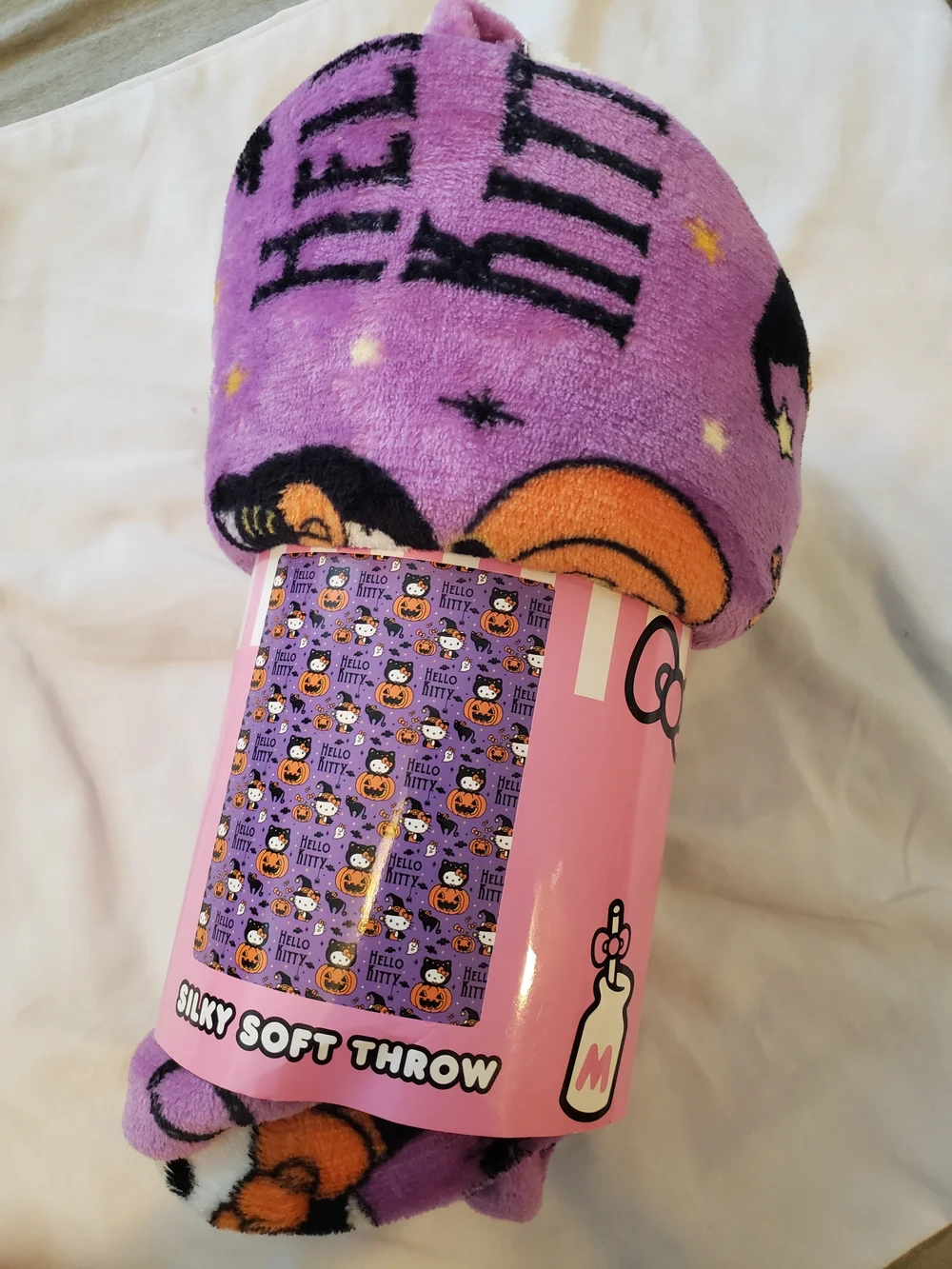 Hello Kitty Purple Plush Throw with Orange Bow Accents